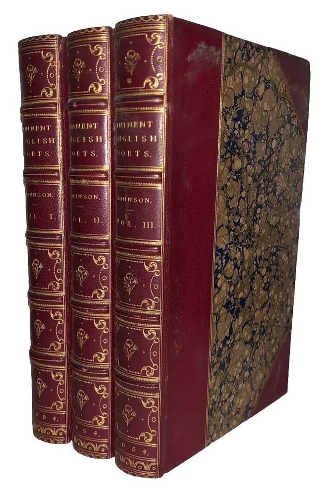 1854 Samuel Johnson Lives of the Most Eminent English Poets 3 Leather Volumes