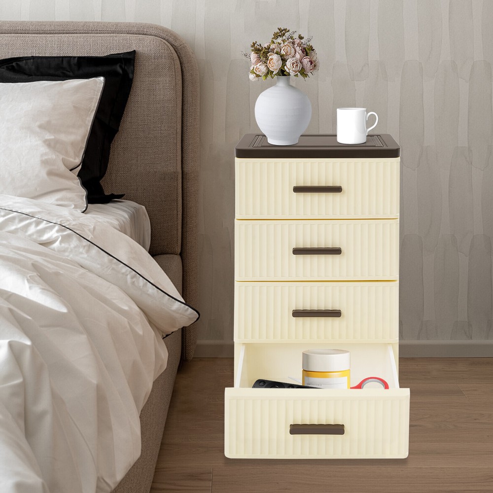 4-Tier PP Storage Cabinet with 4 Drawers and 360-Degree Wheels