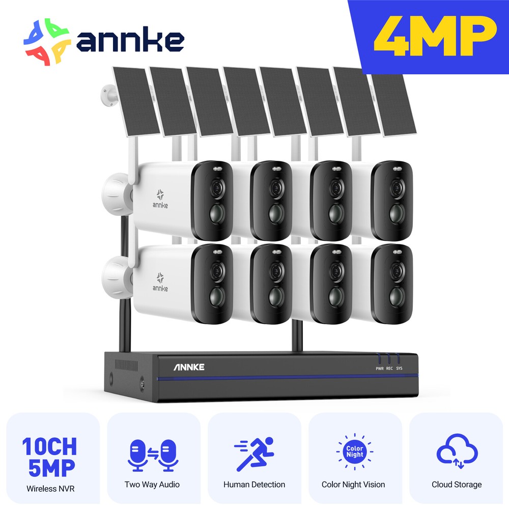 ANNKE Solar Powered 4MP Wireless IP Security Camera System Two Way Audio Outdoor