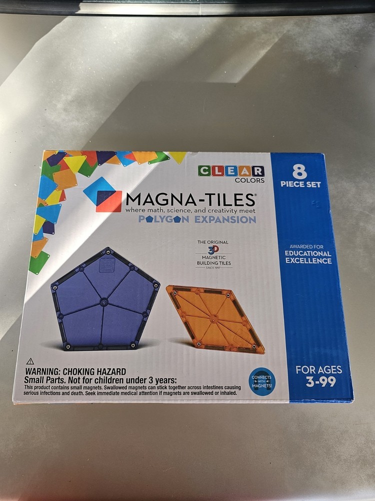 Magna-Tiles Clear Colors 8-piece Polygon Expansion Magnetic Set - *NEW*
