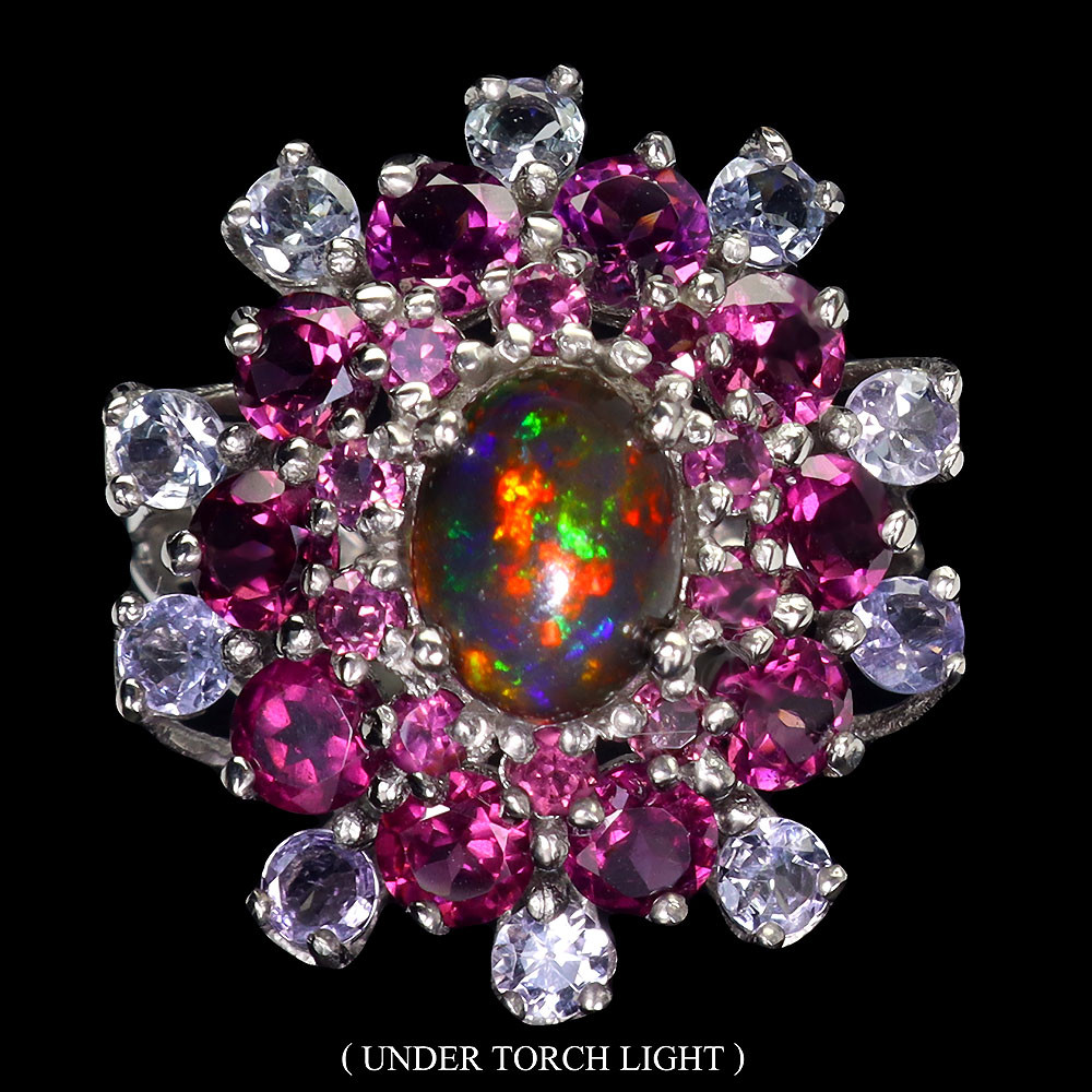 Valentine 925 Silver Ring Oval Black Opal Tanzanite Natural Gemstone Jewelry Siz