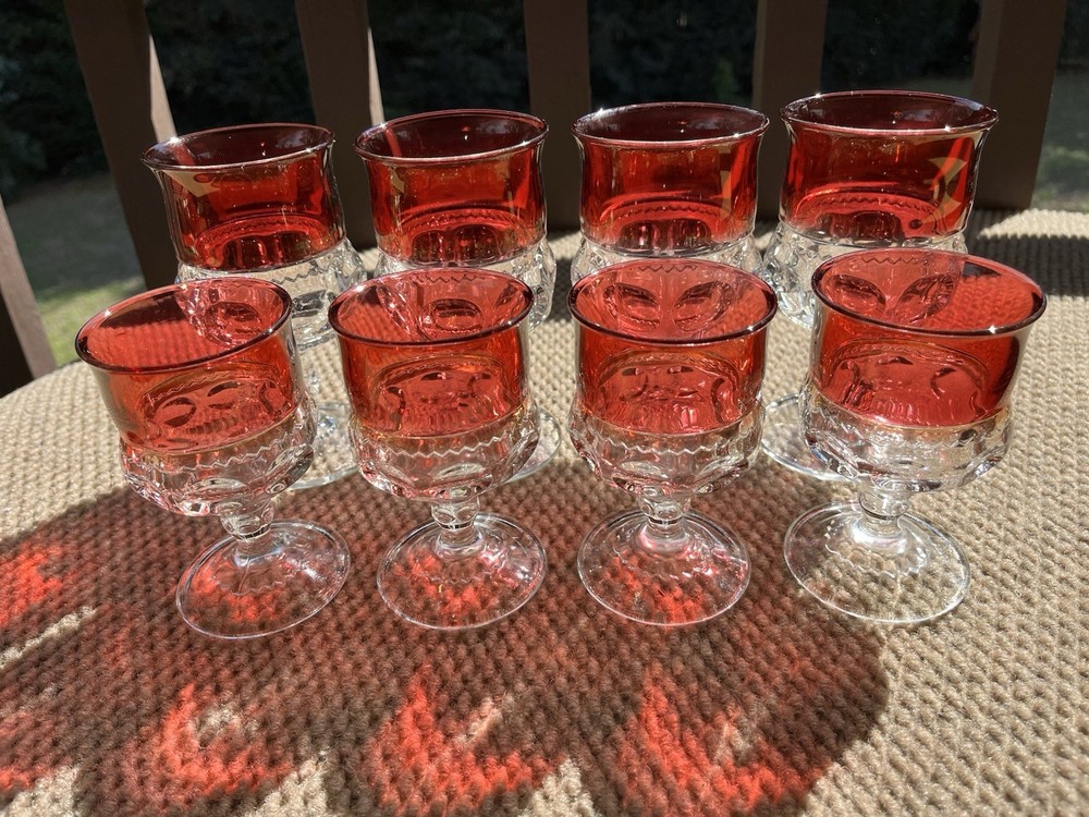 vintage kings crown ruby flashed - set of 4 Wine and 4 Cordial Glasses