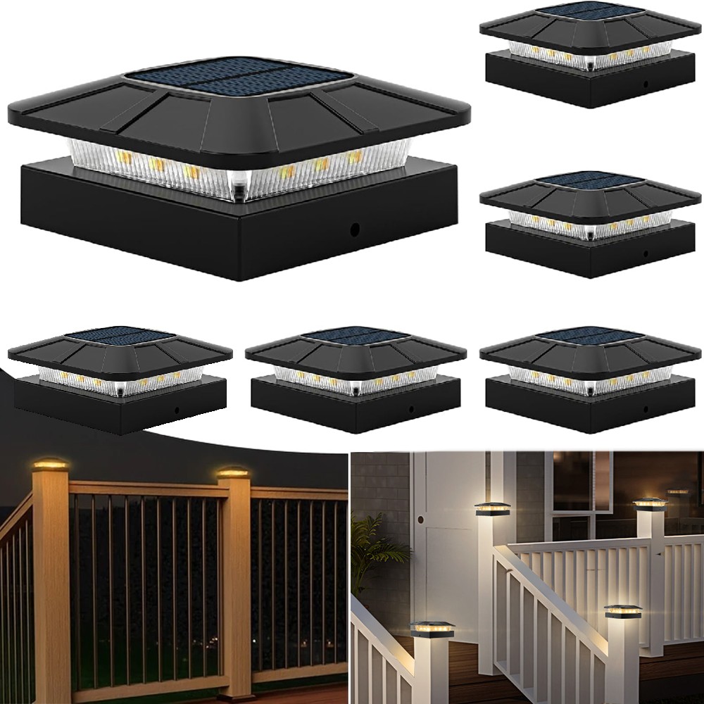 4-20X Solar Post Cap Lights for 4x4 Outdoor Fence Deck Dock Black LED Lamps