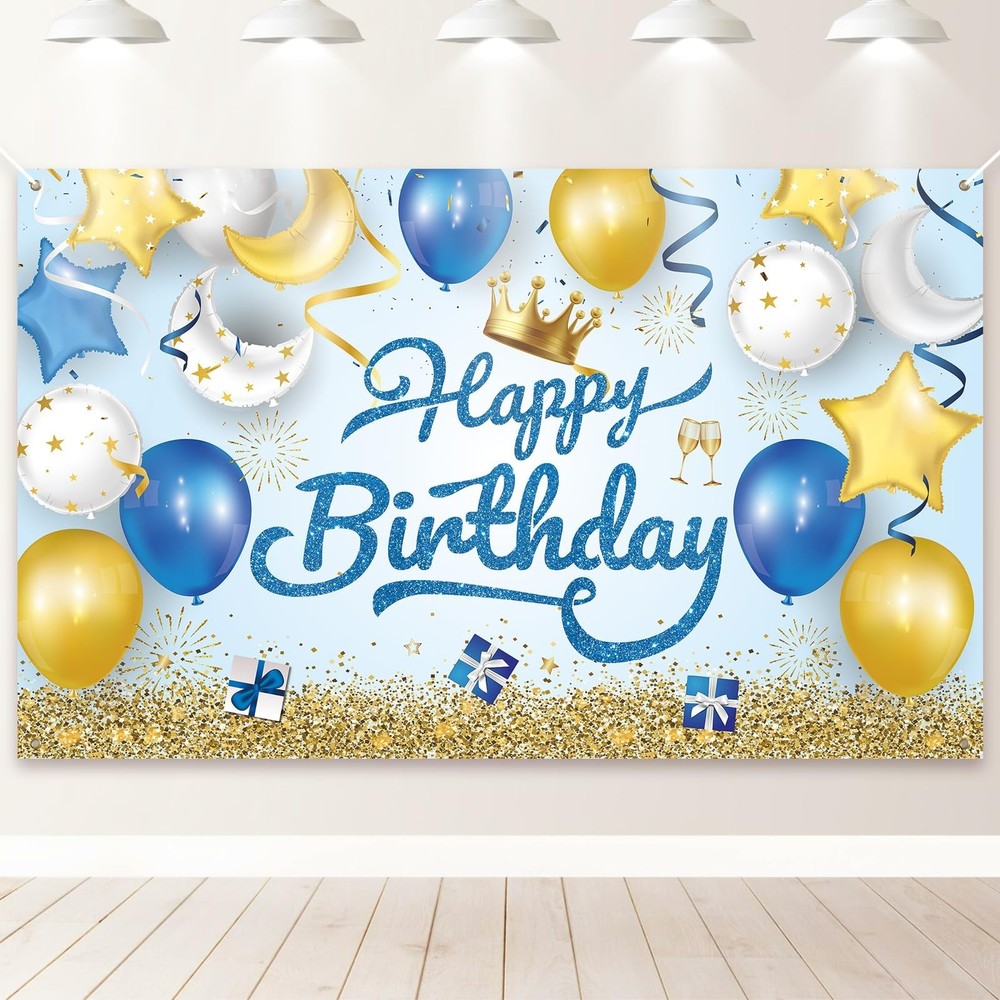 Birthday Decorations  XL Banner Backdrop for Men & Women – Blue White