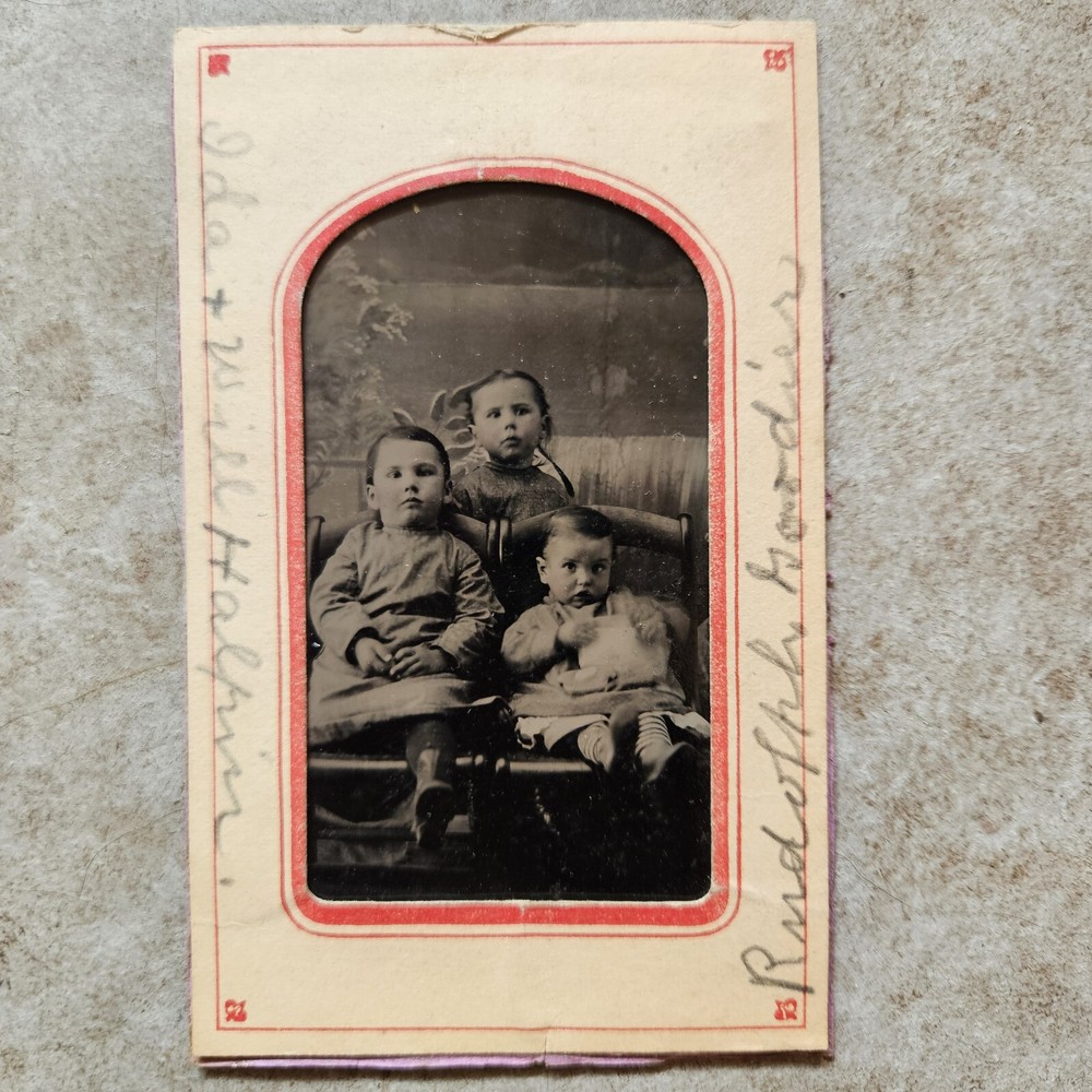 Antique Photograph 1800s Charming 3 Children Named