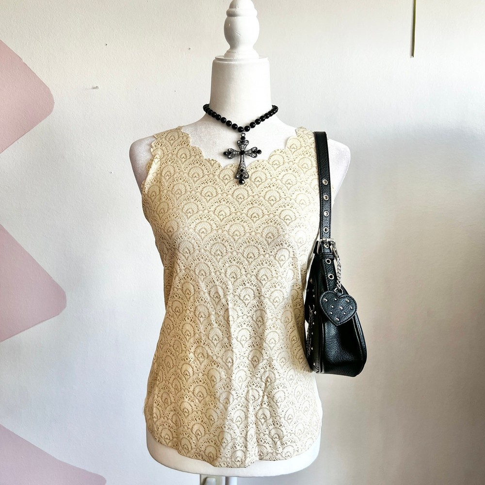 Gold Glitter Tank Top, Glam Y2K Party 2000s Vintage Small