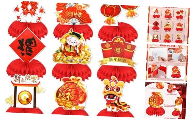9 Pcs Chinese New Year Honeycomb Table Decor Lunar New Year Centerpiece