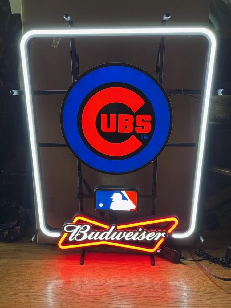 Budweiser Beer Chicago Cubs Light Up Led Bar Sign Game Room Wrigley Field  New