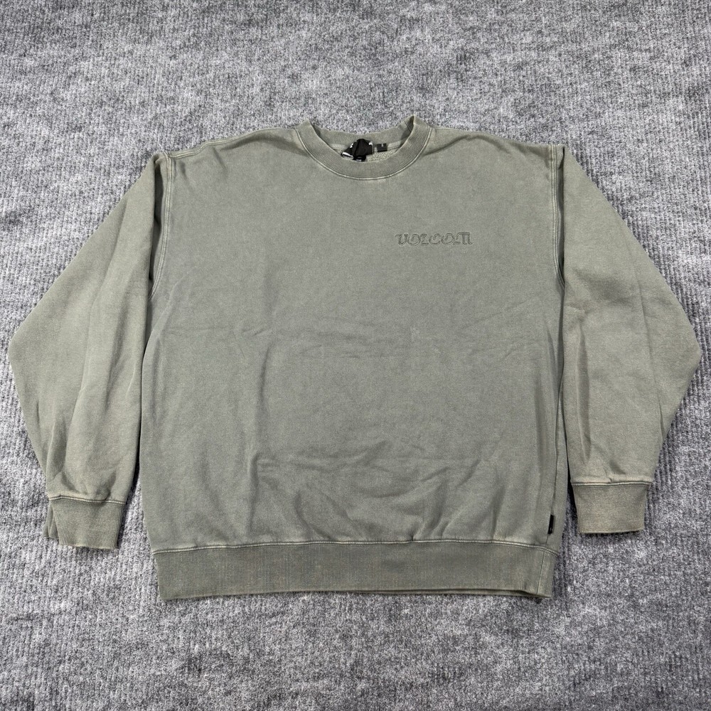 Y2K VOLCOM Crewneck Mens Medium Faded Green Pullover Sweatshirt Beach Surf