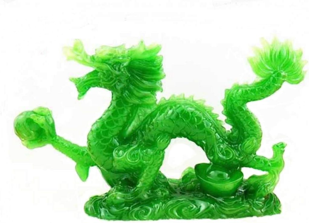 Chinese Feng Shui Dragon Lucky Jade Color Figurine Statue for Luck & Success 4 I