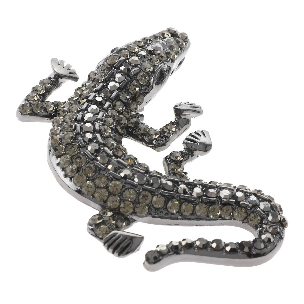 Hermatite Tone Alloy Metal Medium Size Crystal Rhinestone Alligator Brooch P1...