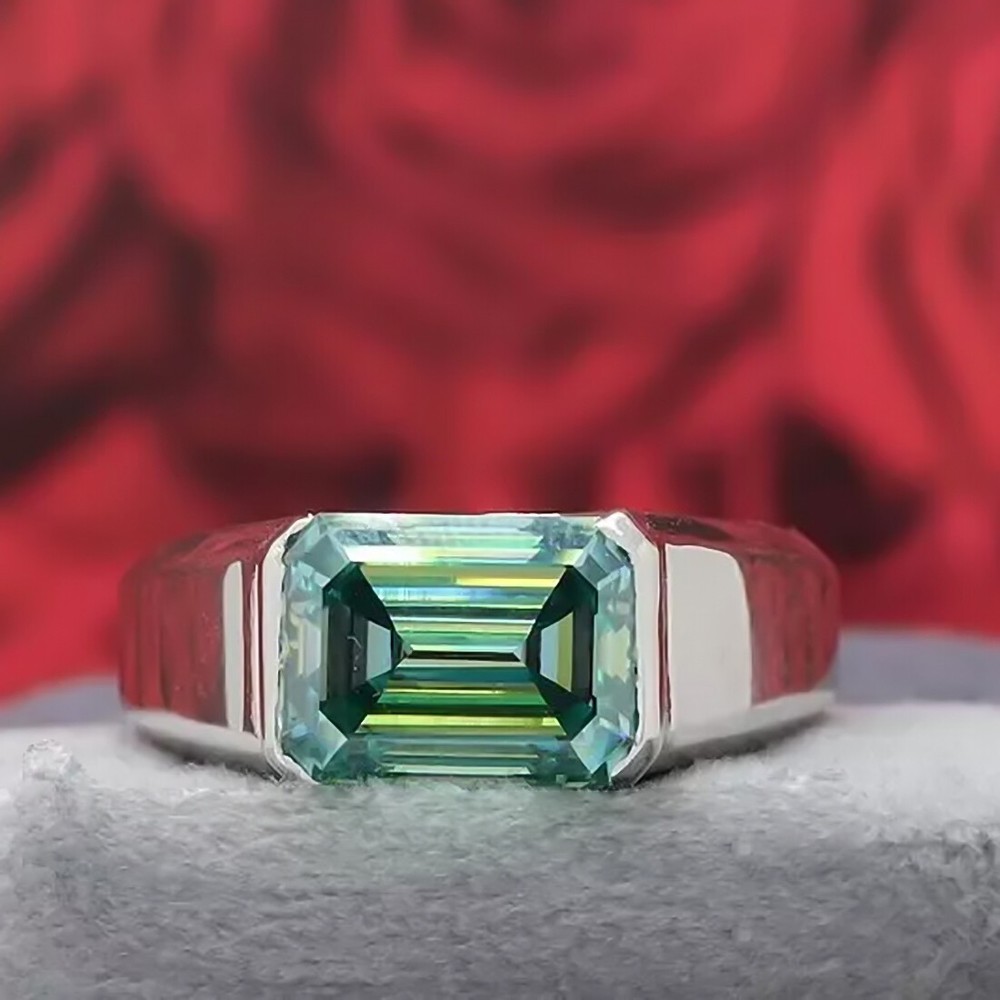 Certified 10 Ct Emerald Cut Blue Diamond Solitaire In 925 Sterling Silver Ring