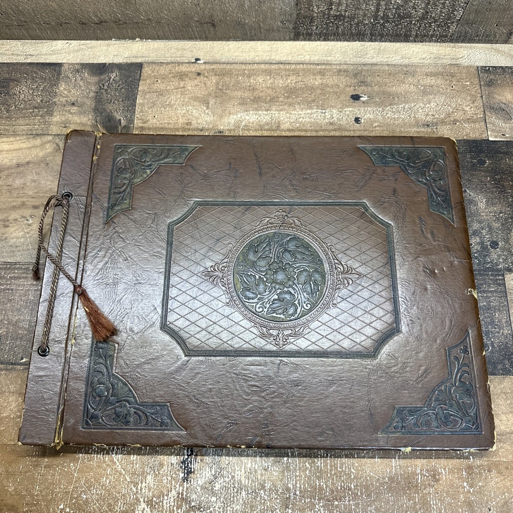 Vintage Tie Bound Family Photo Album Scrap Book Black Paper Sheets