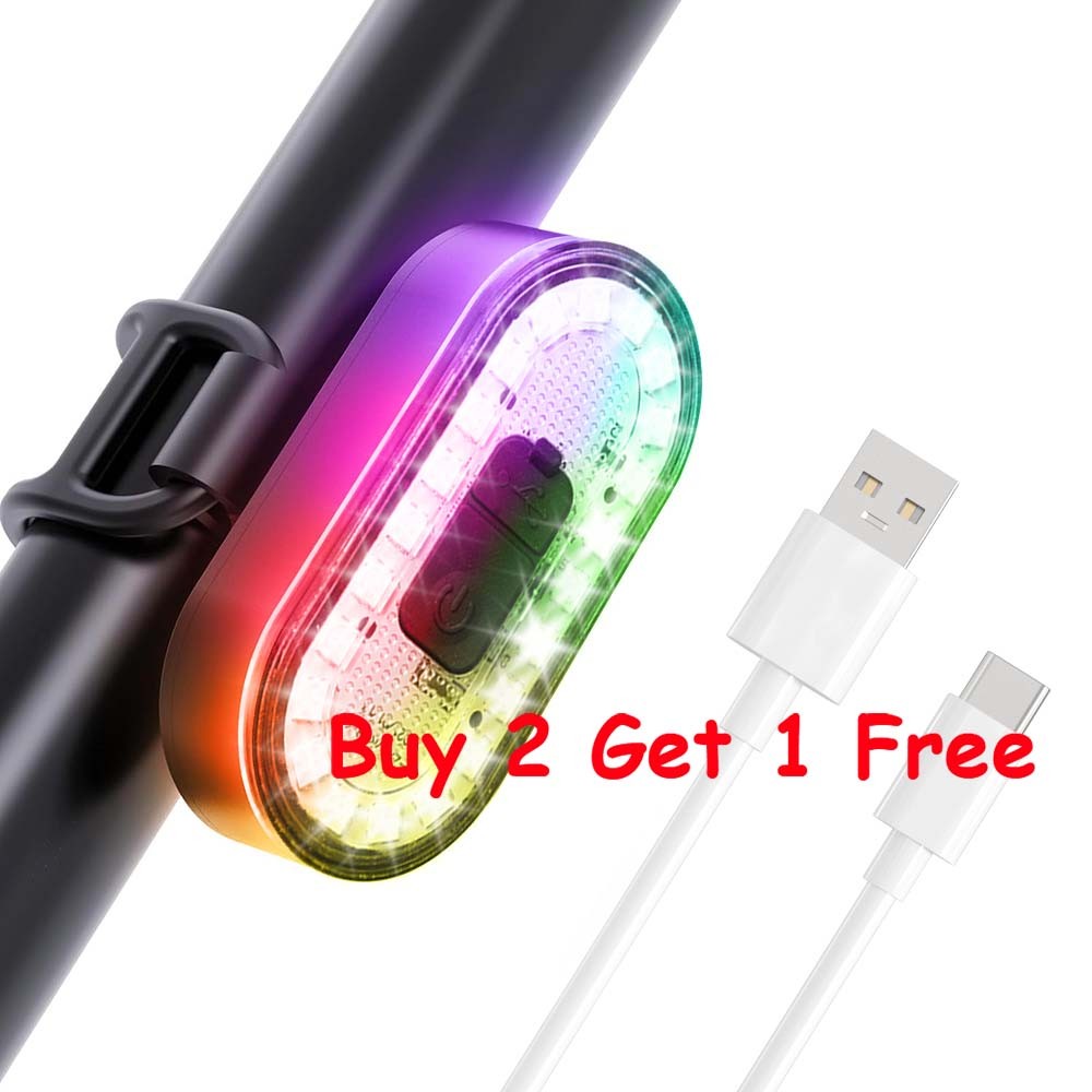 USB Rechargeable LED RGB Bike Tail Light Bicycle Cycling Warning Rear Lamp US