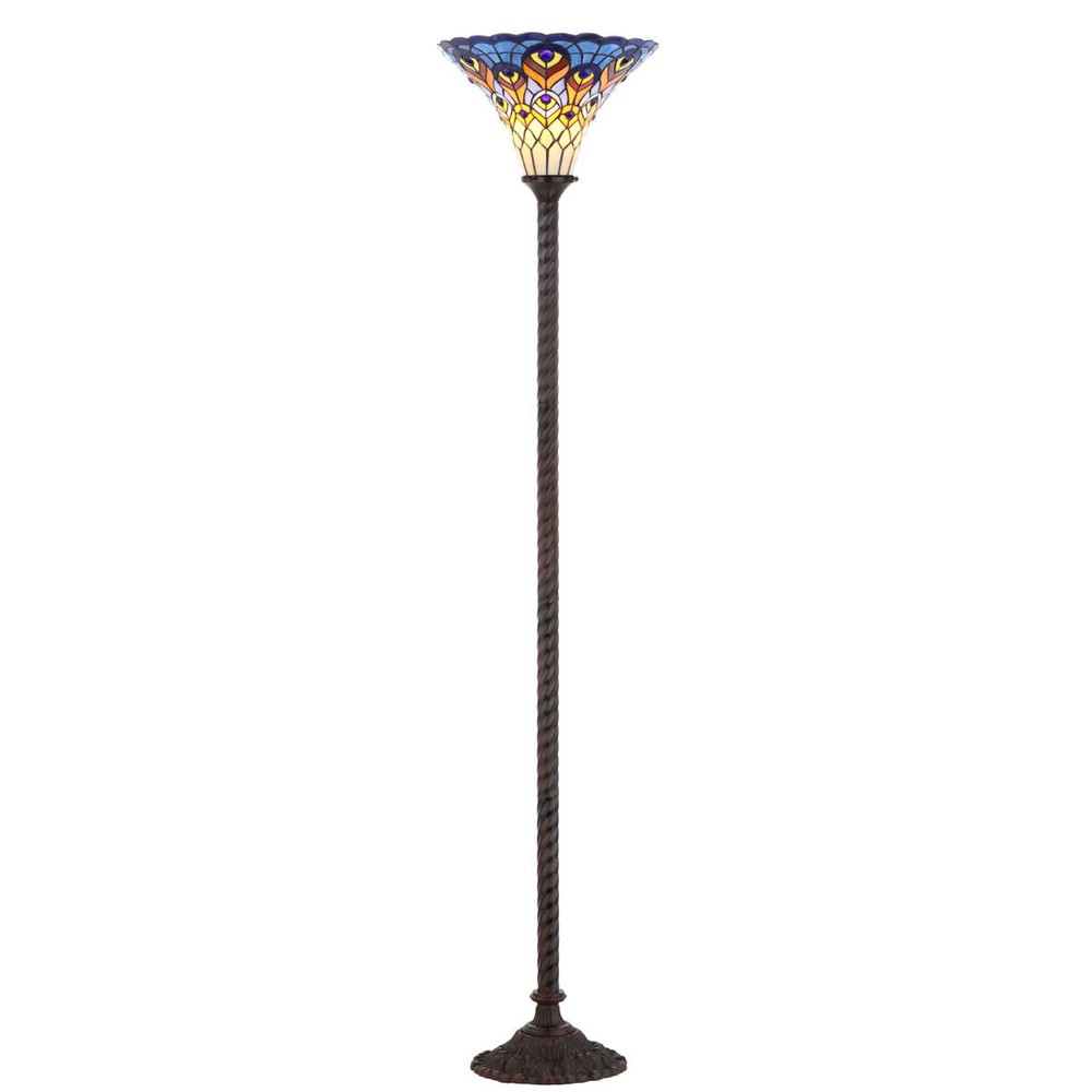 Jonathan Y JYL8006A 70-Inch Bronze LED Tiffany Peacock Floor Lamp
