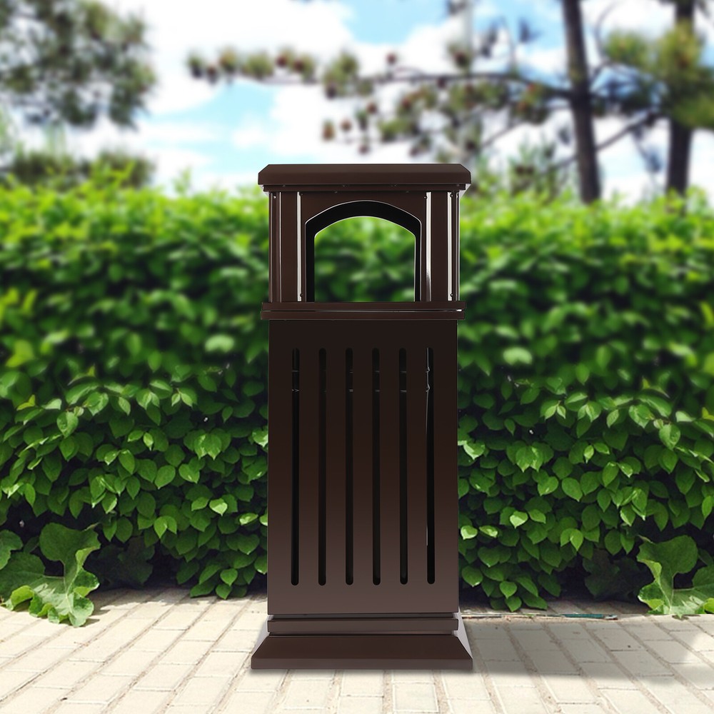 Retro 40l Garbage Can Open-top Trash Can Bin Patio Park Courtyard with Flip Lid