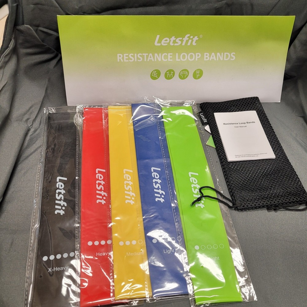 Letsfit Resistance Band 5 Pack Exercise Workout Elastic Loops, 5 levels, NEW