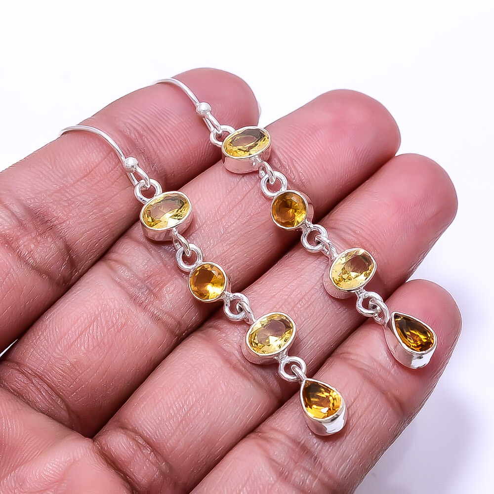 Citrine Gemstone 925 Sterling Silver Earrings 2.34 Inch Valentine Gift