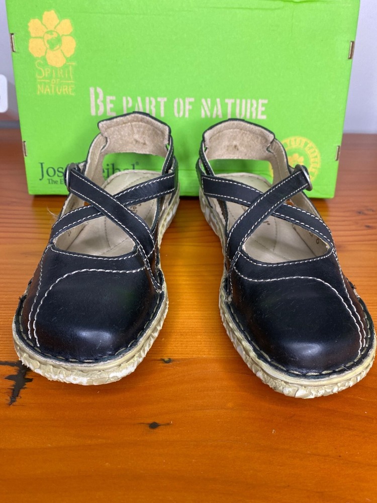 Josef Seibel Womens Black Leather Sandals Size 37/6 Cushioned Insole