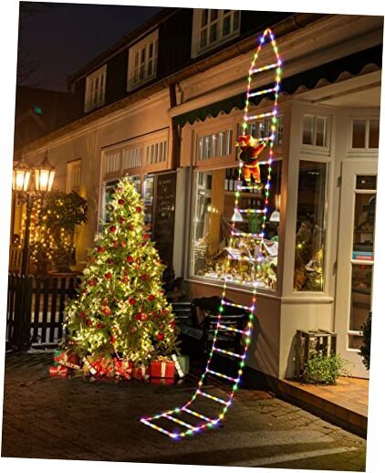 9.8ft Multicolor LED Ladder Lights with Climbing Santa for Christmas Decor