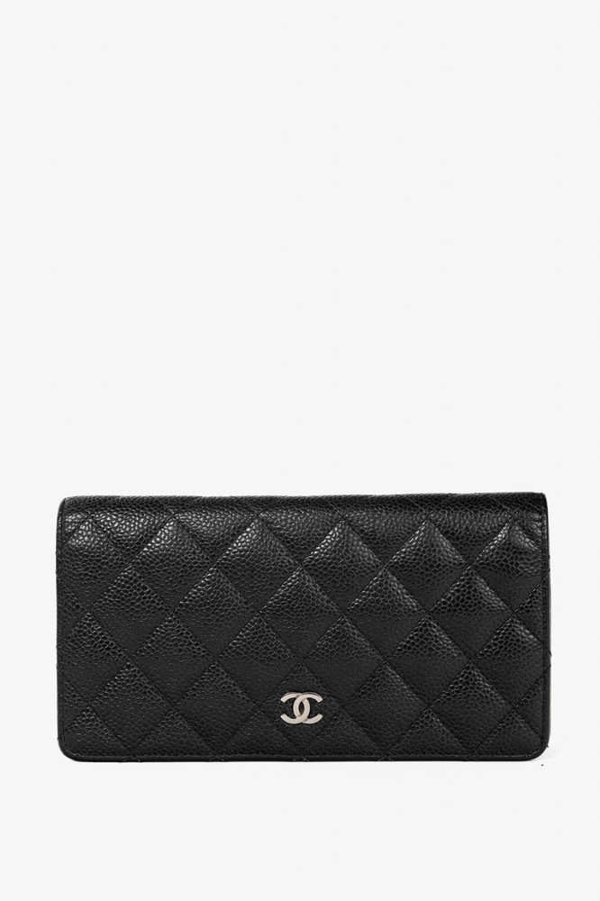 Chanel Black Caviar Leather Quilted L-Yen Wallet on Chain