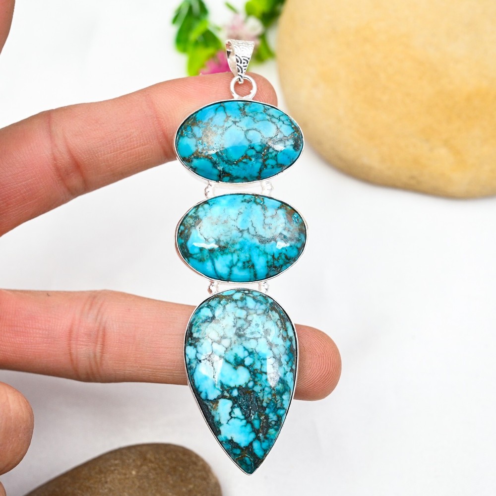 Natural Turquoise Gemstone Pendant in 925 Sterling Silver Handmade Jewelry Gift