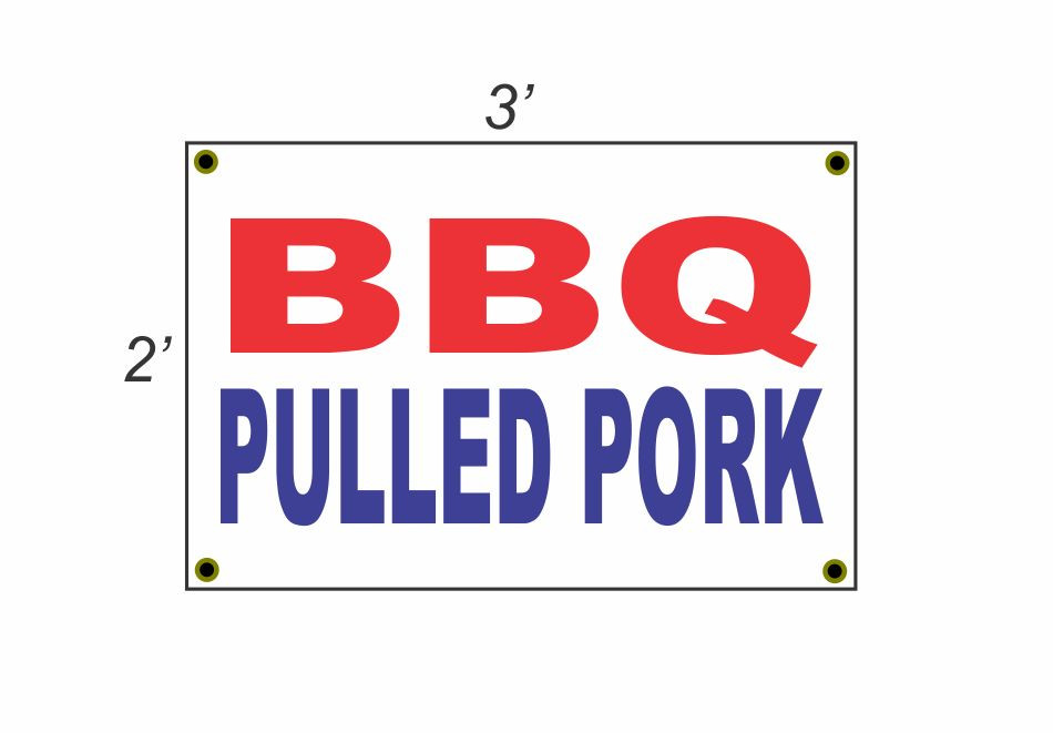 2x3 BBQ Pulled Pork Patriotic Red White & Blue Banner Sign — New Discounted Size and Price