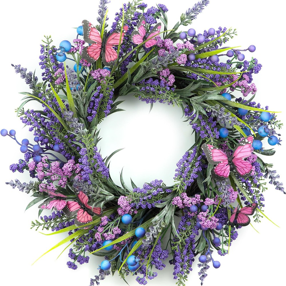 24 Inch Lavender Wreath for Front Door Spring Summer Decor