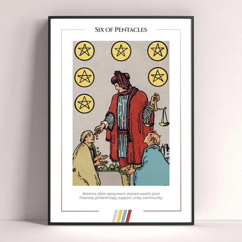 Six of Pentacles Tarot Card Art Print Digital Download