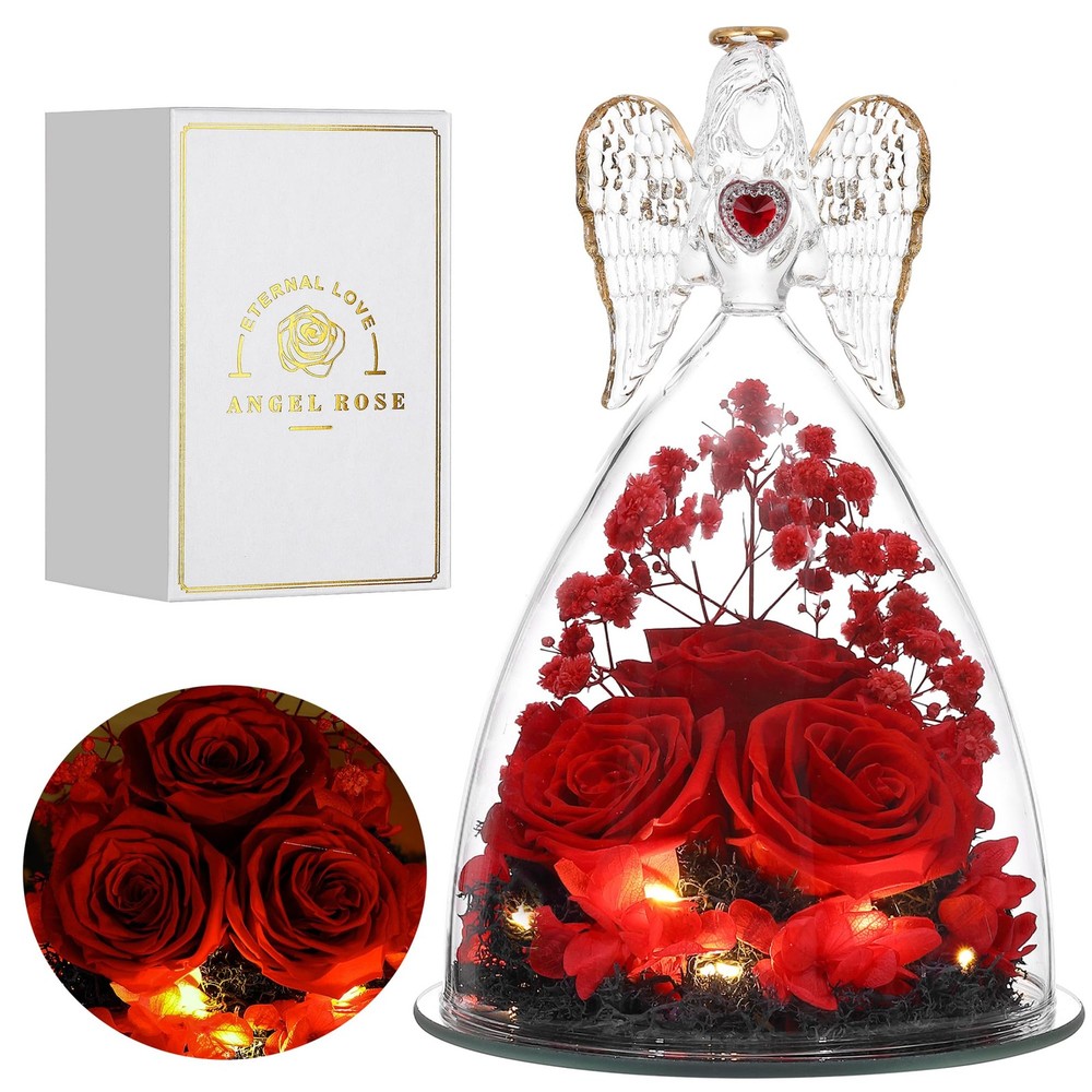 Mothers Day Rose Angel Figurine Gift with Real Preserved Roses for Women-image