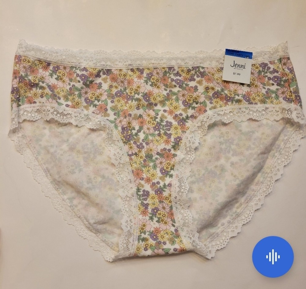 Jenni Womens Retro Floral Lace Trim Hipster Panty XL Spring