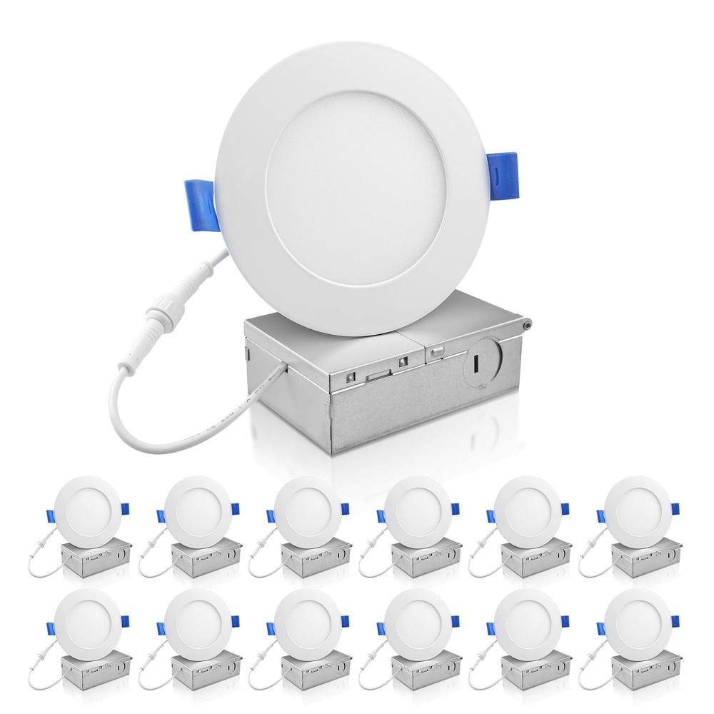 12 Pack 6 Inch Ultra-Thin LED Recessed Ceiling Light with Junction Box, 11W 5...