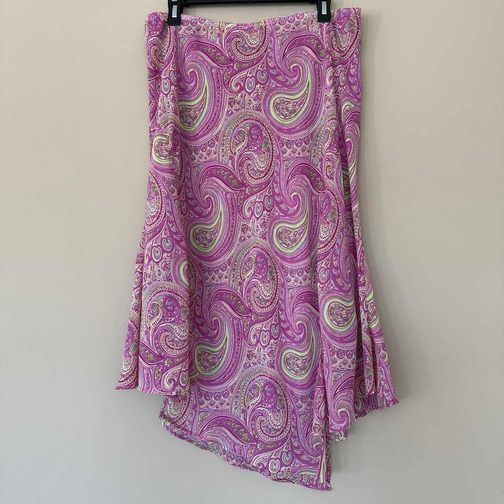Women 14/16 Y2K Pink Paisley Skirt Flowy Fairy Asymmetric Lane Bryant Pull On