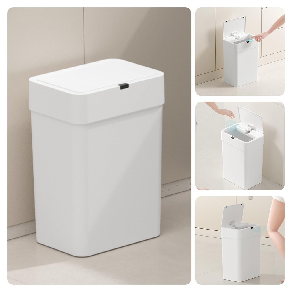 Touchless Motion Sensor Bathroom Trash Can with Lid, Automatic Trash Can for ...