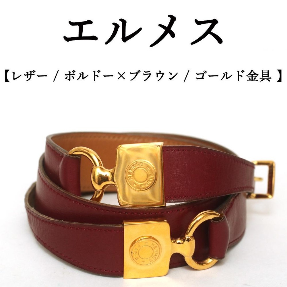 Vintage Hermes Bordeaux Brown Gold Women Leather Belt 90cm