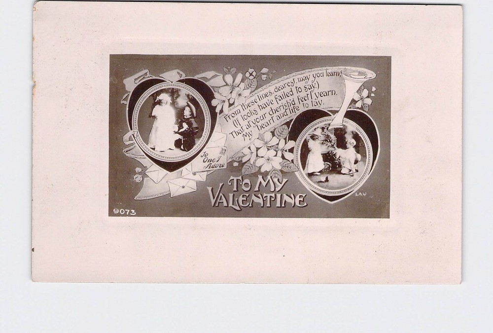 Holiday Postcard Valentine Real Photo Kids Exchanging Flowers and Gifts