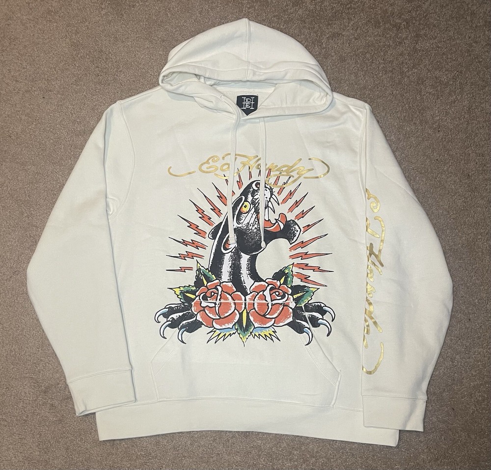 Ed Hardy Panther Roses Hoodie EHM1300-73 Men’s Sz.XL