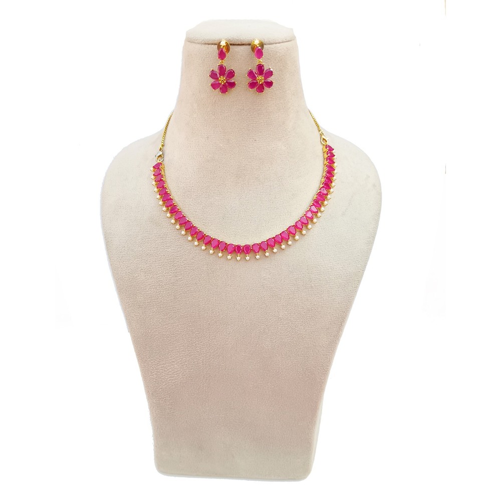 Gold Plated Ruby Stone Necklace & Earring set | Stud Earring Traditional jewelry