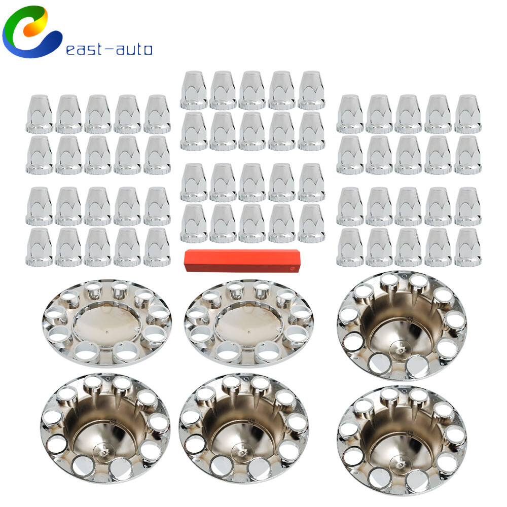 Semi Truck Chrome Hub Cover Wheel Axle Cap Set with 33mm Lug Nut Covers