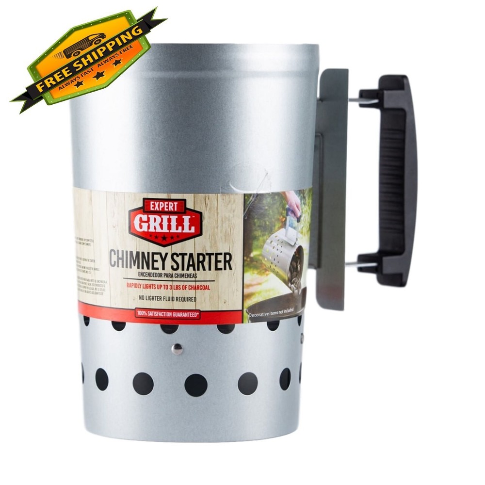 Expert Grill Chimney Starter with Safety Handle for Grilling ,Silver