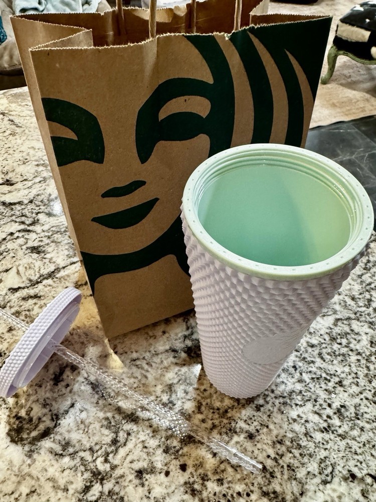 Starbucks Tumbler Coffee Cup 16oz Black or 24oz White Studded Diamond with Straws