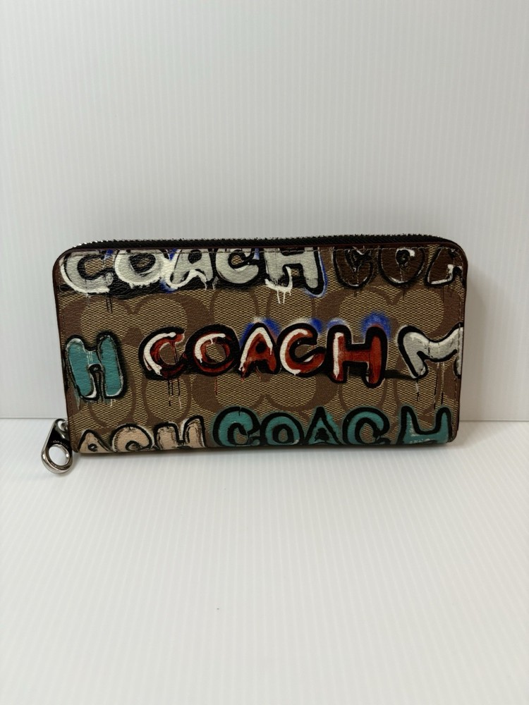Coach X Mint + Serf Long Zip Around Wallet In Signature Canvas Khaki Multi CM837