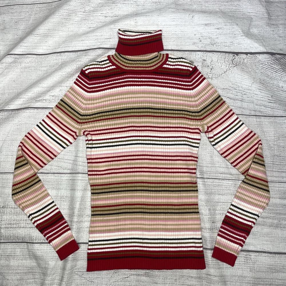 GAP Women’s Medium Y2K 05’ Stripped Pink Red White Turtle Neck Top