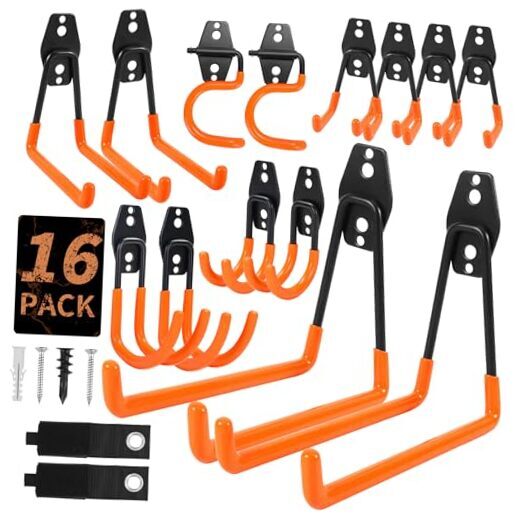 Garage Hooks,Pack Garage Hooks Heavy Duty,Garage Organization for 16 Orange