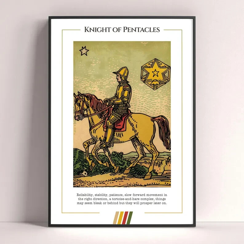 Knight of Pentacles Tarot Card Art Print Poster Digital Download
