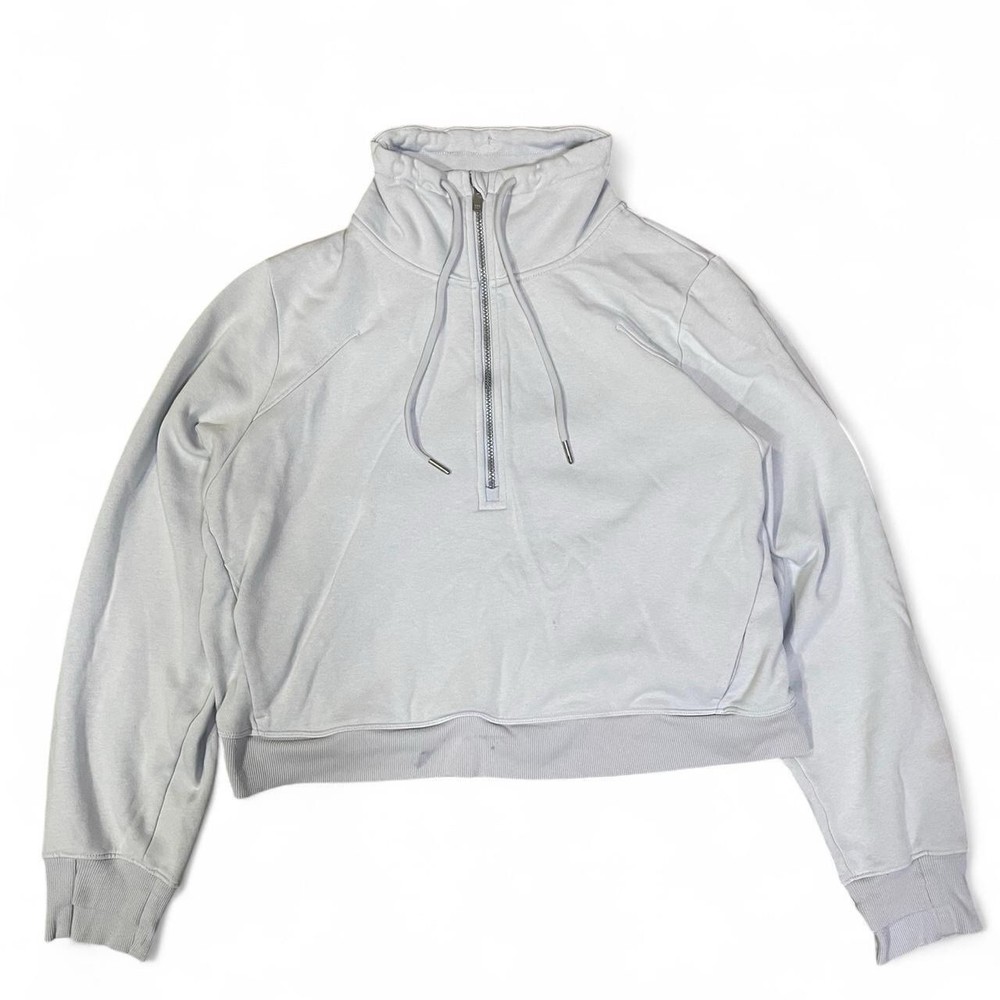 Grey Cropped Quarter Zip Sweatshirt Women’s Gymwear Casual Pullover Size S