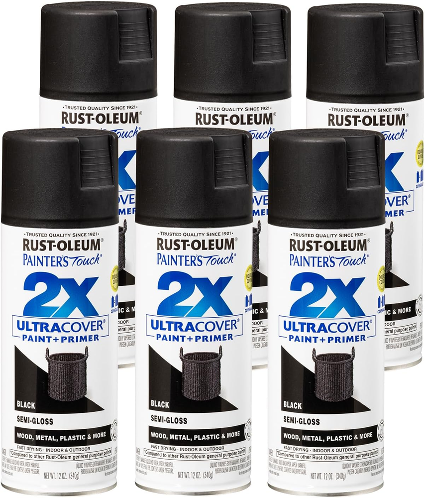 249061-6PK Painter'S Touch 2X Ultra Cover Spray Paint, 12 Oz, Semi-Gloss Black,