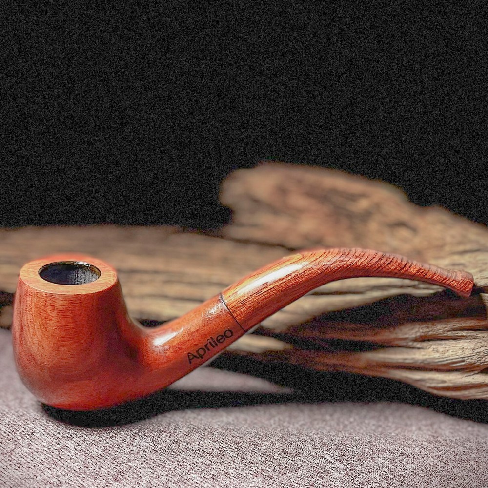 Handcrafted Apple Bent Tobacco Pipe with Natural Wood Stem  -image
