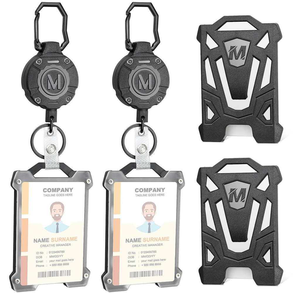 2 Pack Heavy Duty Retractable Keychain with Tactical ID Card Holder and Badge Reel