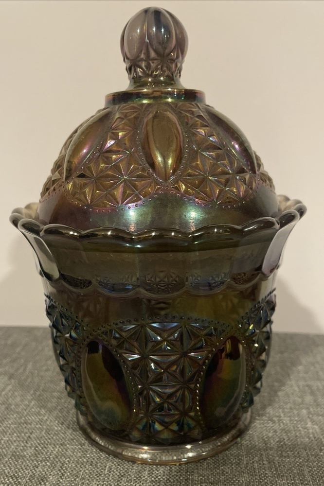 Vtg IMPERIAL CARNIVAL GLASS CANDY DISH. No chips/cracks.